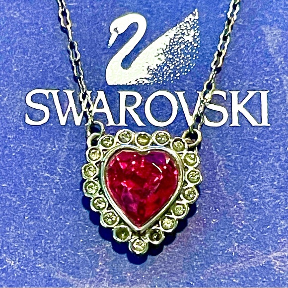 Swarovski Jewelry - Swarovski Red Heart Crystal Necklace Mid-2000s w/ Original Box, Rhodium Chain